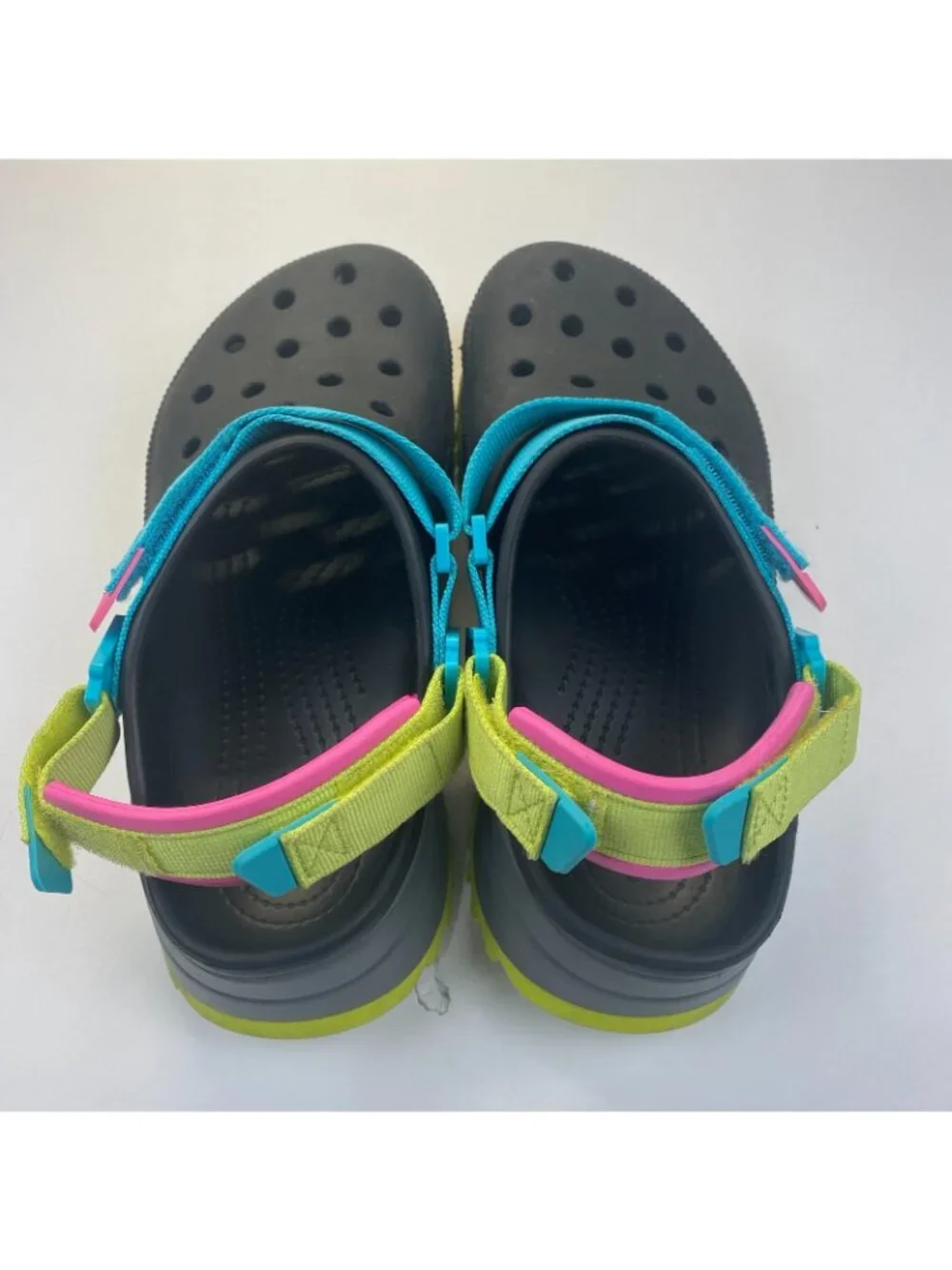 Crocs Classic Hiker Clog Black Unisex Womens 10  Men 8  Shoes Neon Straps JIBIT